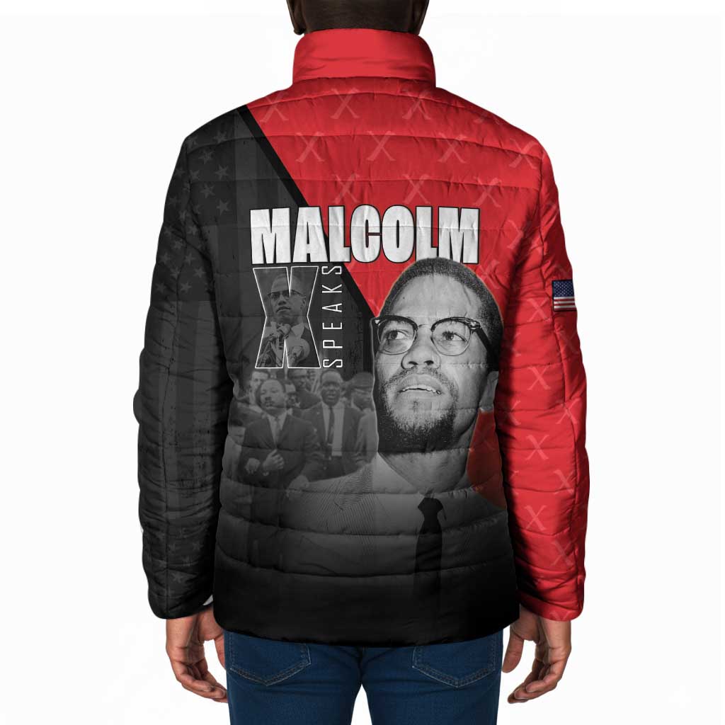 African America Heroes Padded Jacket Malcolm X Speaks