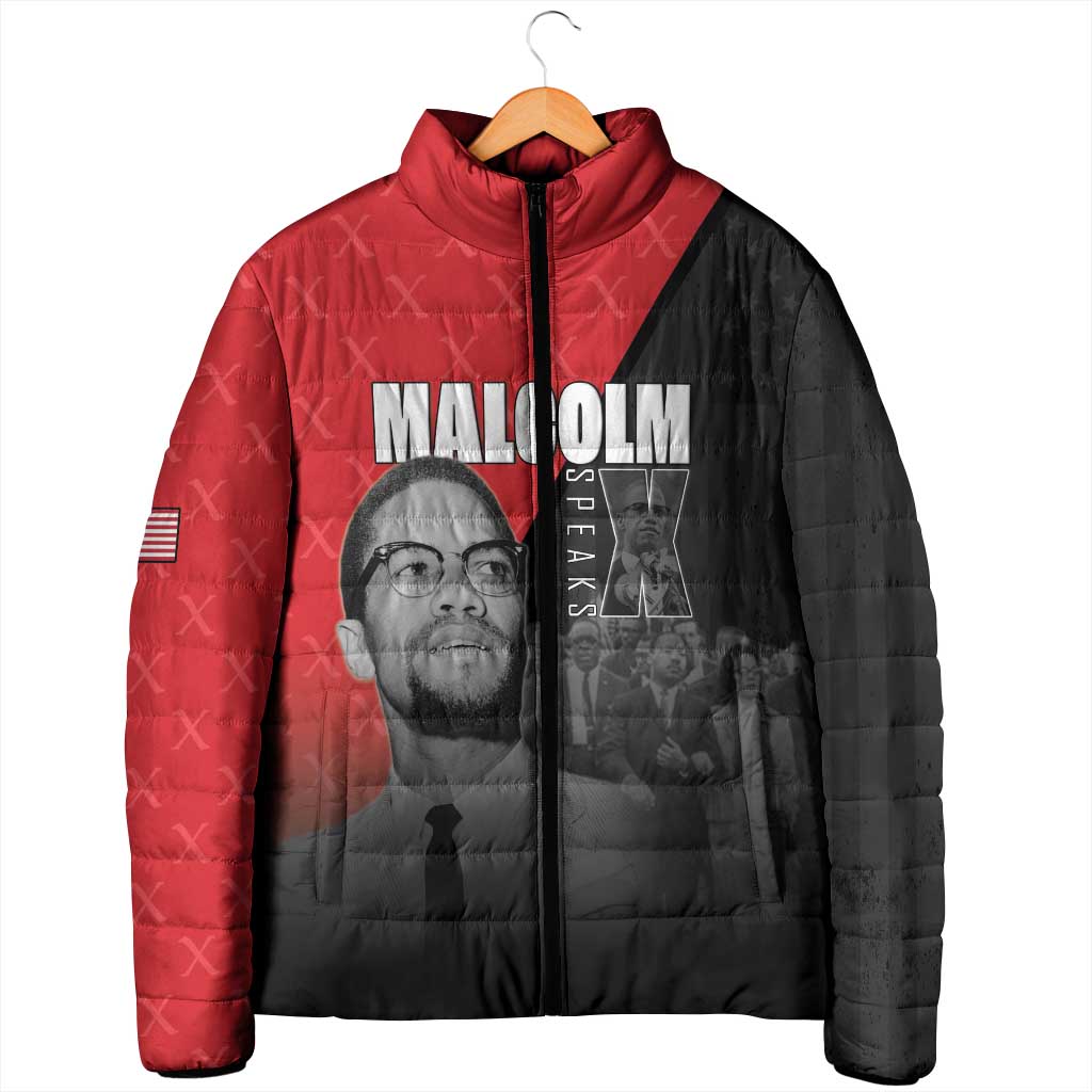 African America Heroes Padded Jacket Malcolm X Speaks