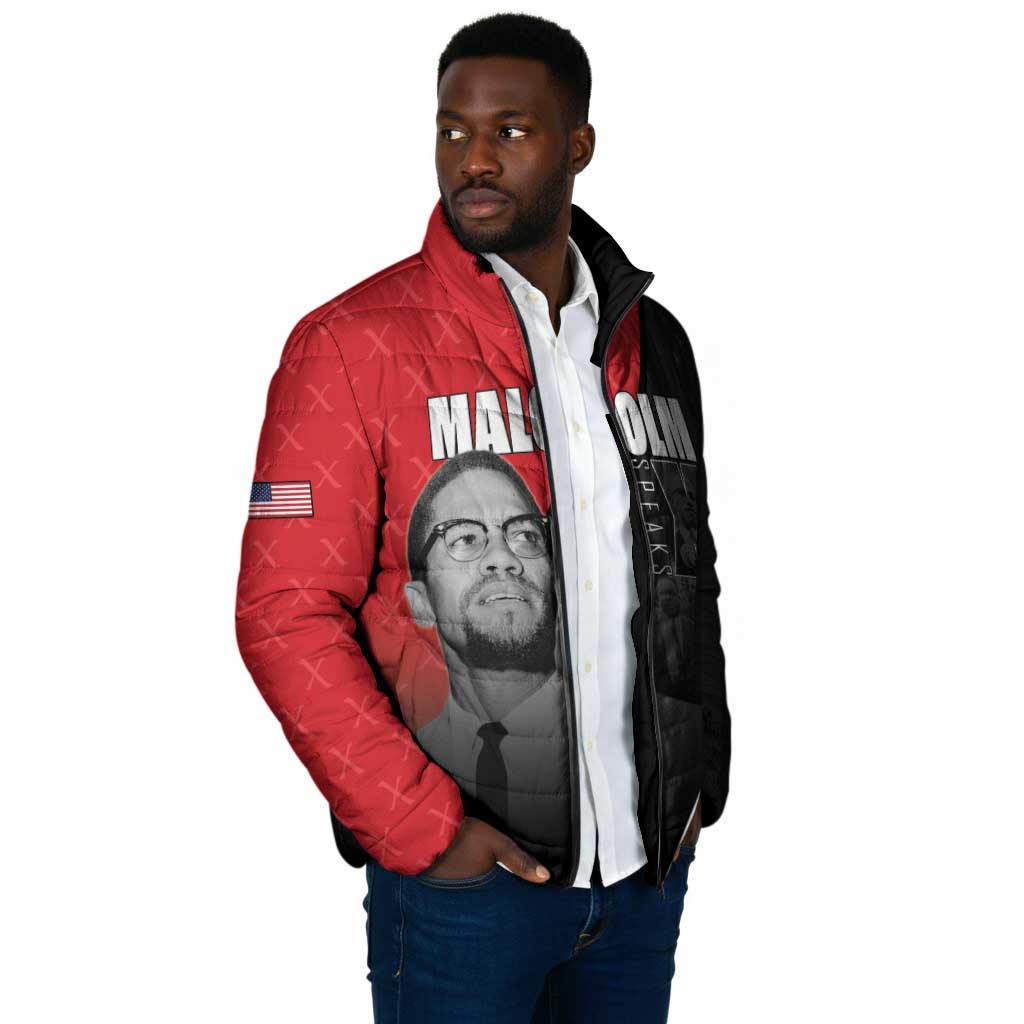 African America Heroes Padded Jacket Malcolm X Speaks