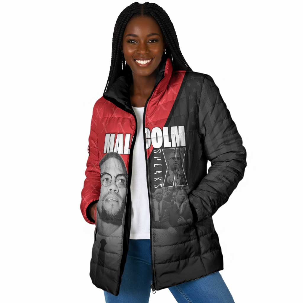 African America Heroes Padded Jacket Malcolm X Speaks