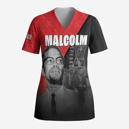 Malcolm X Speaks Scrub Top Legacy of the Civil Rights Leaders - African Pride