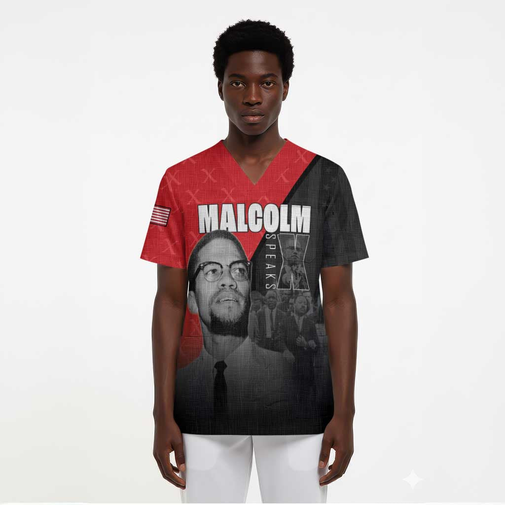 Malcolm X Speaks Scrub Top Legacy of the Civil Rights Leaders - African Pride
