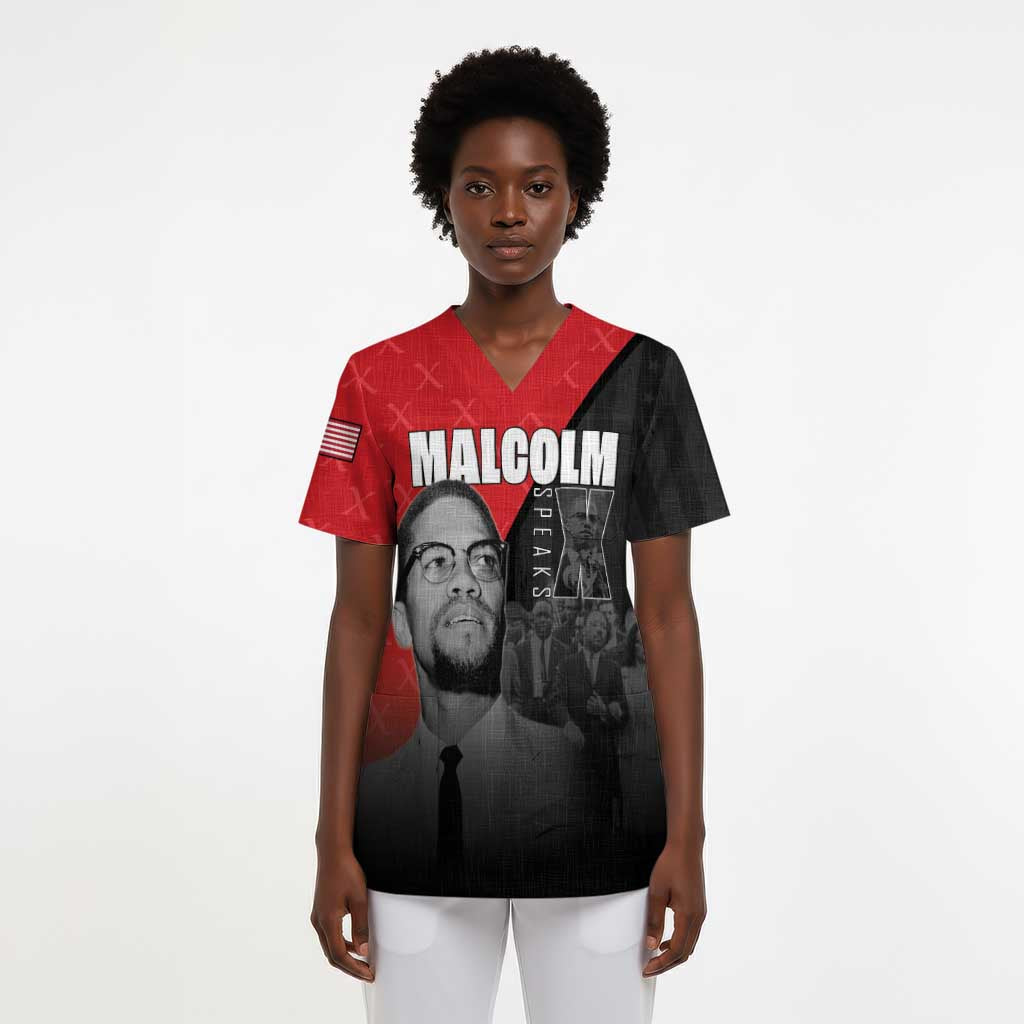 Malcolm X Speaks Scrub Top Legacy of the Civil Rights Leaders - African Pride