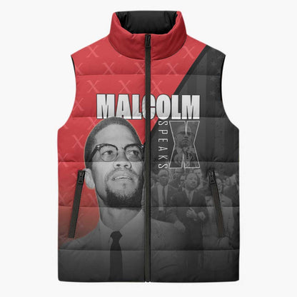 African America Heroes Sleeveless Puffer Jacket Malcolm X Speaks