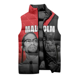African America Heroes Sleeveless Puffer Jacket Malcolm X Speaks