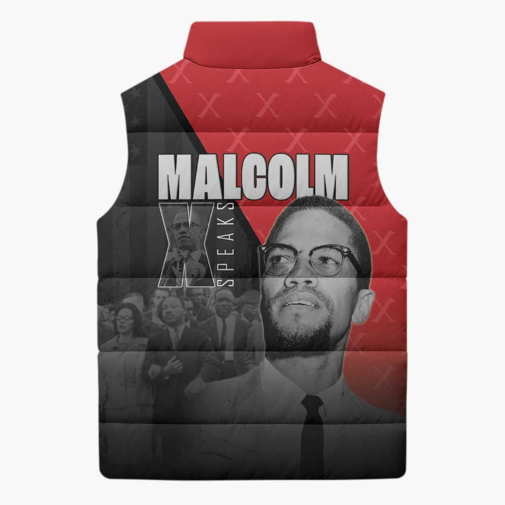 African America Heroes Sleeveless Puffer Jacket Malcolm X Speaks