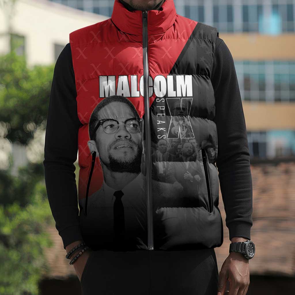 African America Heroes Sleeveless Puffer Jacket Malcolm X Speaks