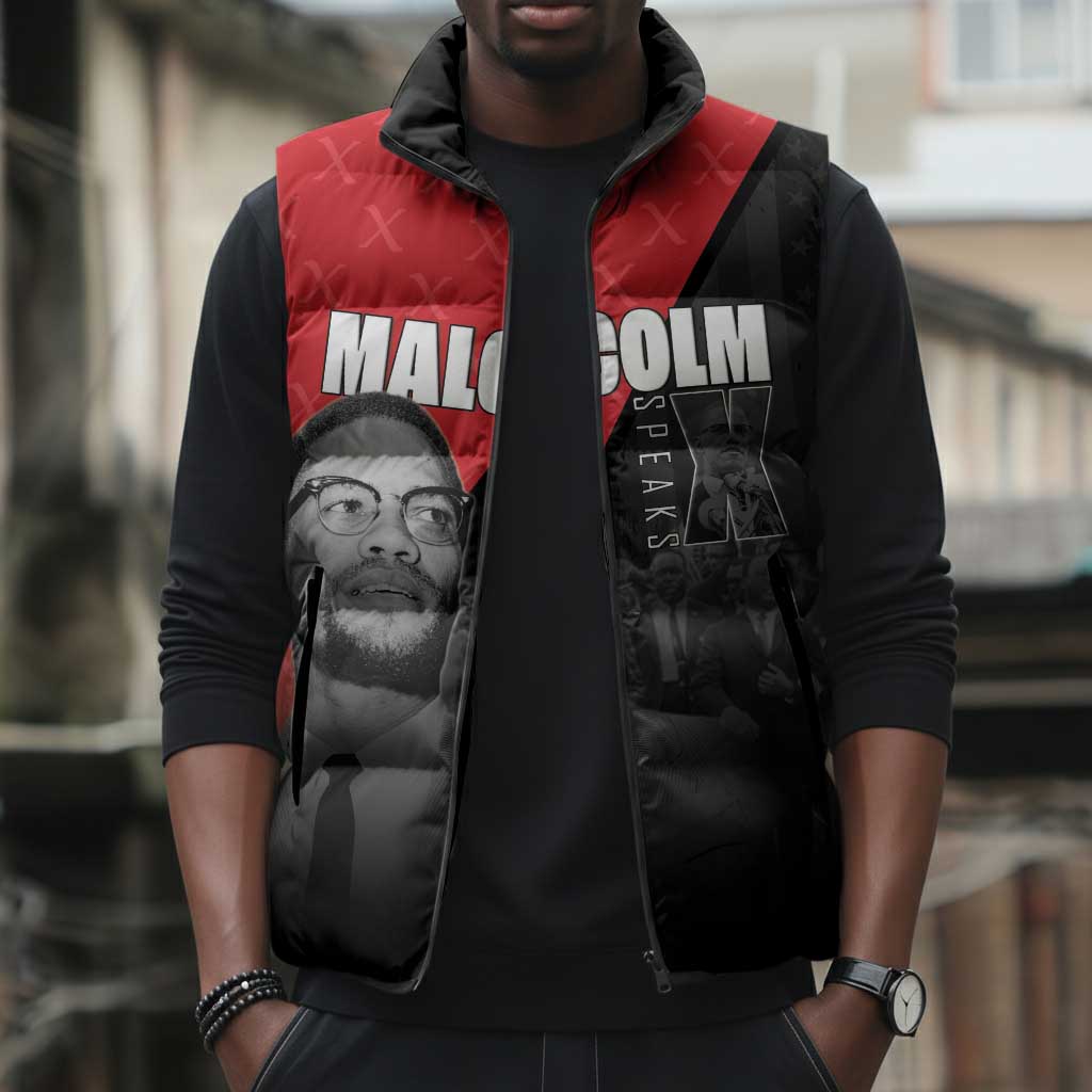 African America Heroes Sleeveless Puffer Jacket Malcolm X Speaks