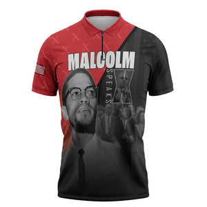 African America Heroes Zipper Polo Shirt Malcolm X Speaks