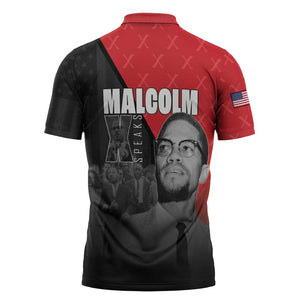 African America Heroes Zipper Polo Shirt Malcolm X Speaks