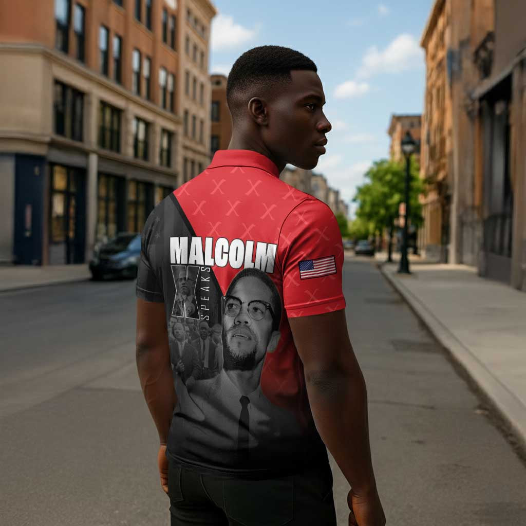 African America Heroes Zipper Polo Shirt Malcolm X Speaks