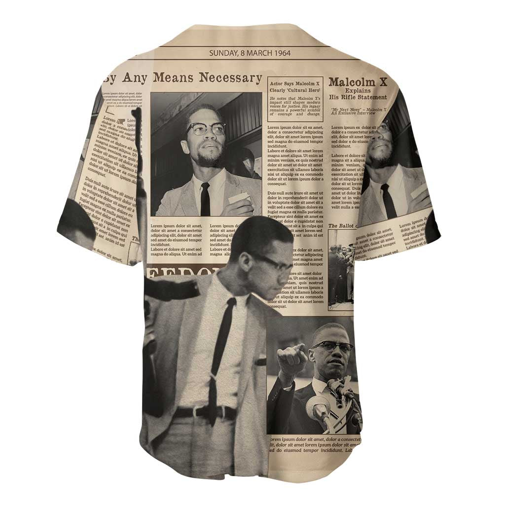 Malcolm X Vintage Newspaper Print Style Baseball Jersey LT15