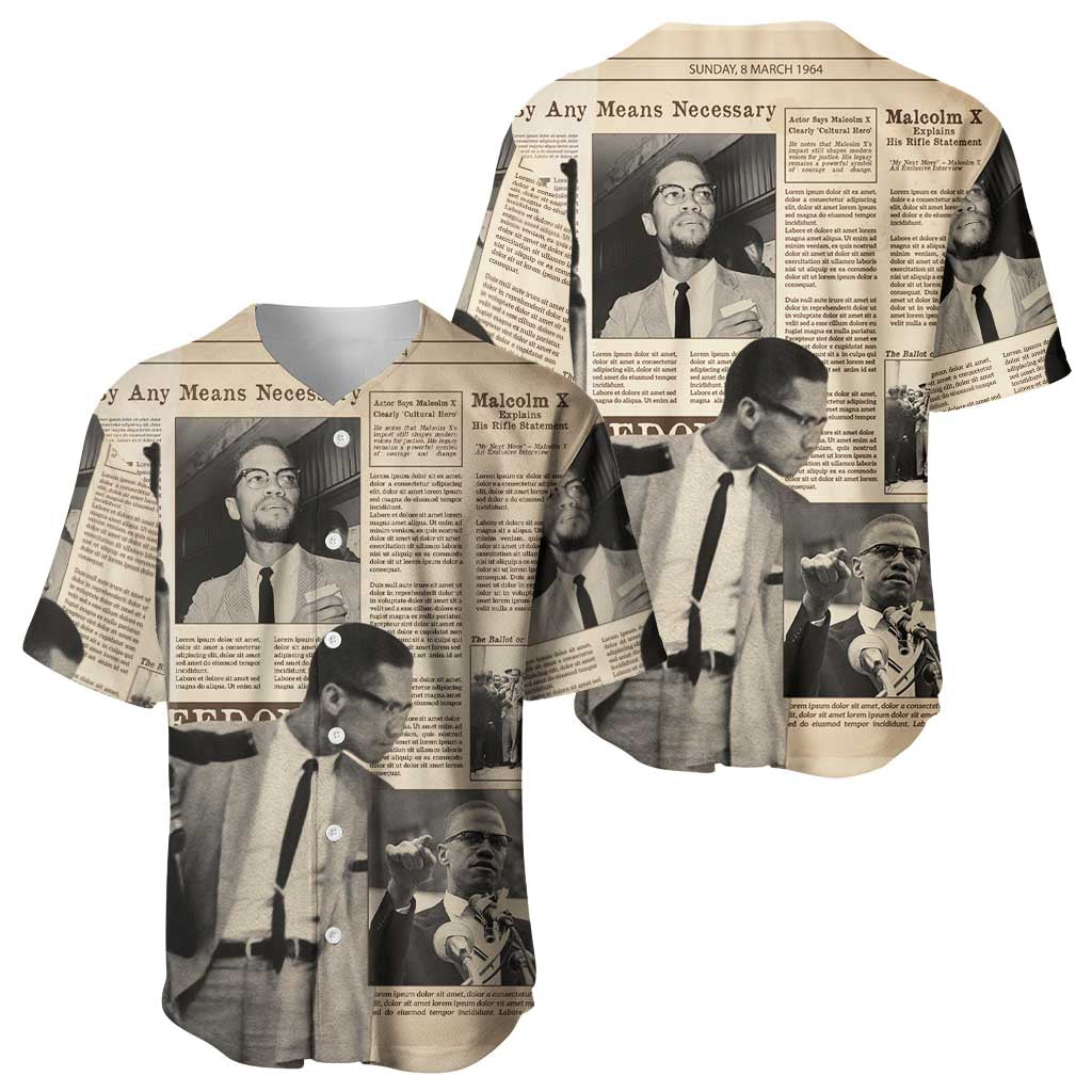 Malcolm X Vintage Newspaper Print Style Baseball Jersey LT15