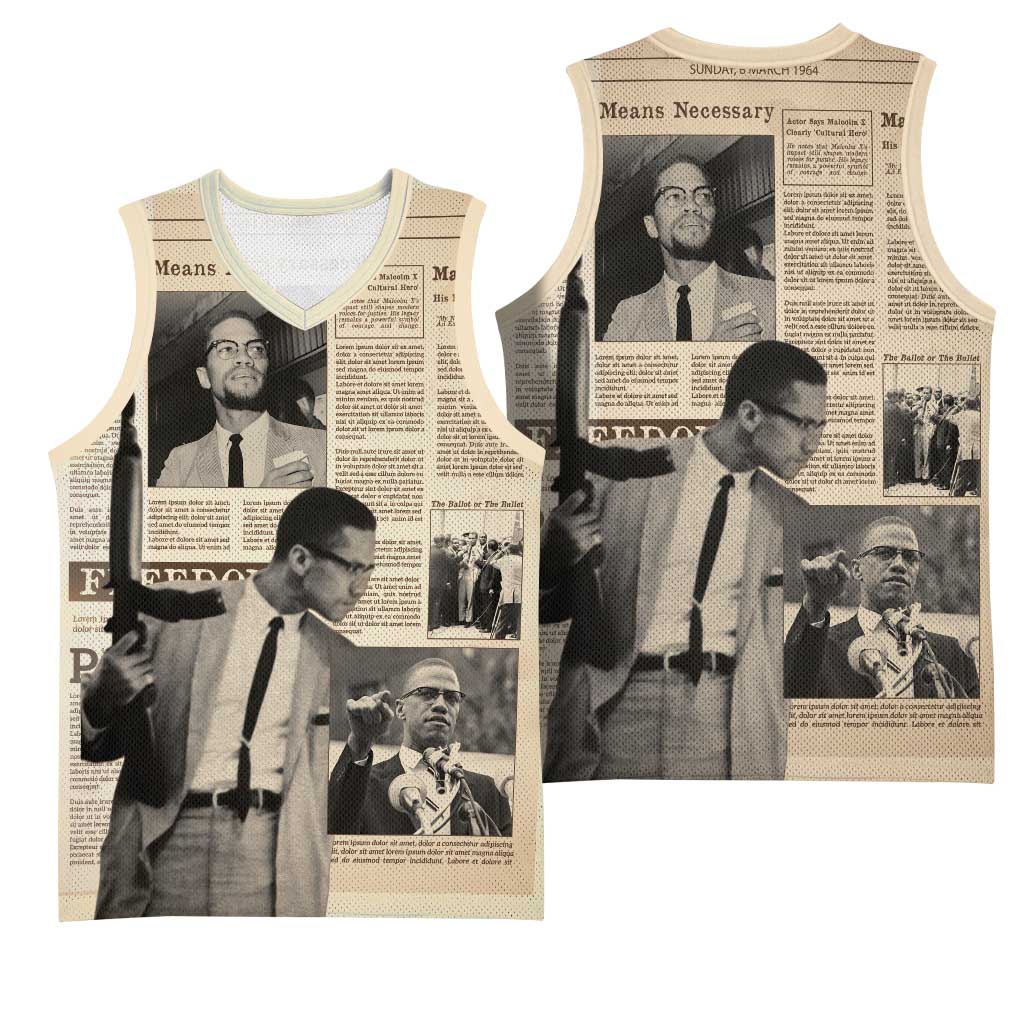 Malcolm X Vintage Newspaper Print Style Basketball Jersey - African Pride