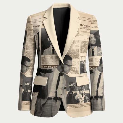 Malcolm X Blazer Vintage Newspaper Print Style