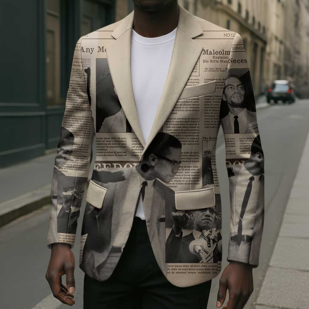 Malcolm X Blazer Vintage Newspaper Print Style