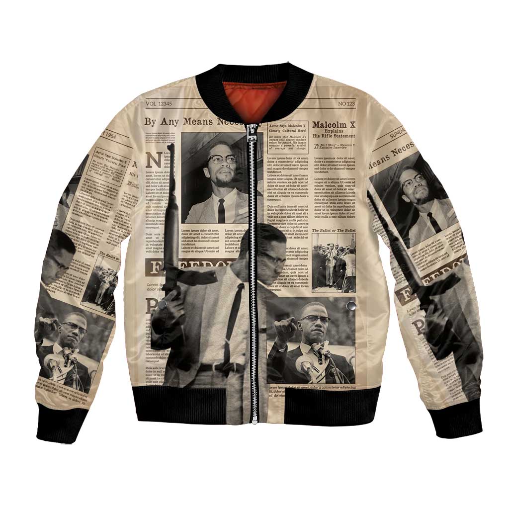 Malcolm X Vintage Newspaper Print Style Bomber Jacket - African Pride