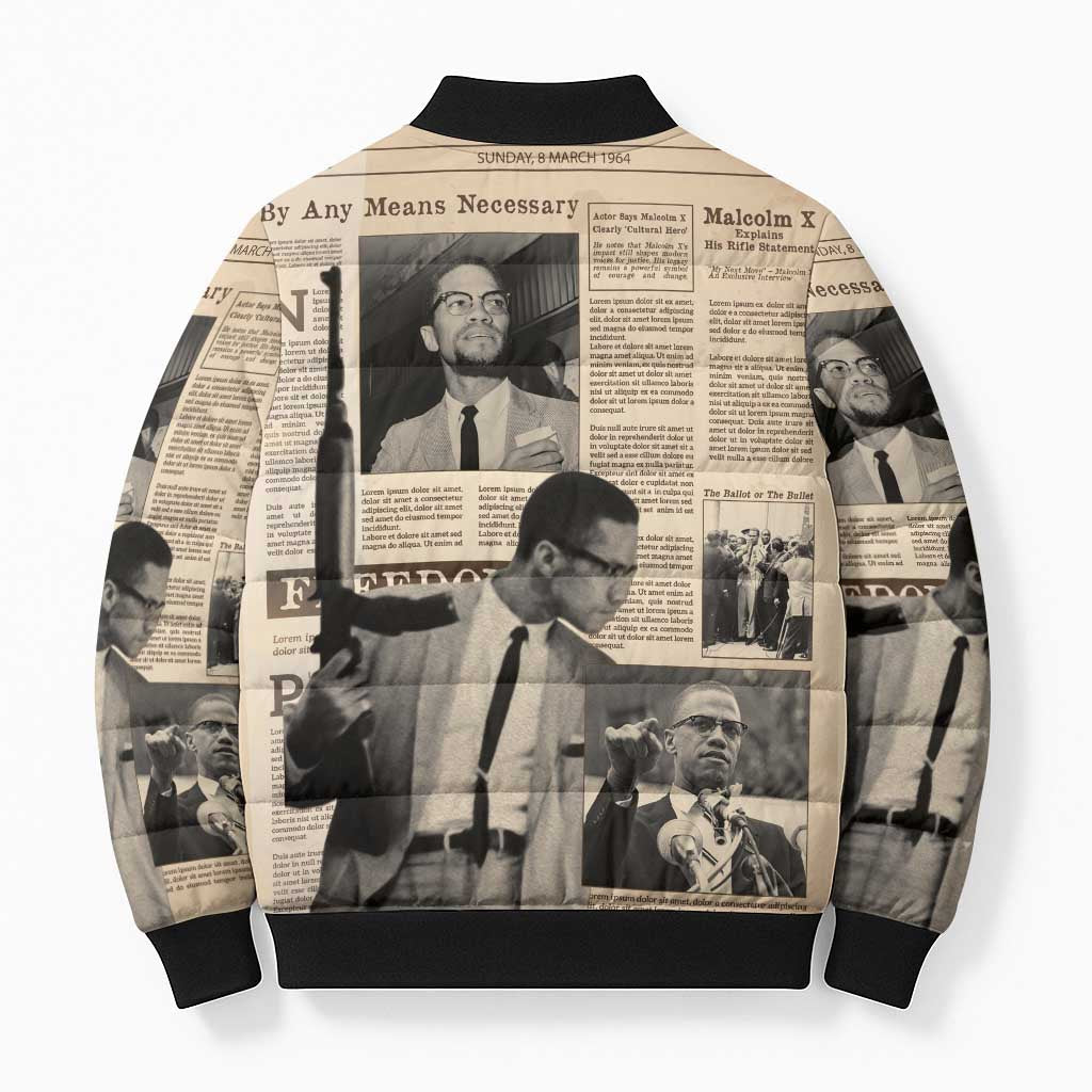 Malcolm X Bomber Puffer Jacket Vintage Newspaper Print Style