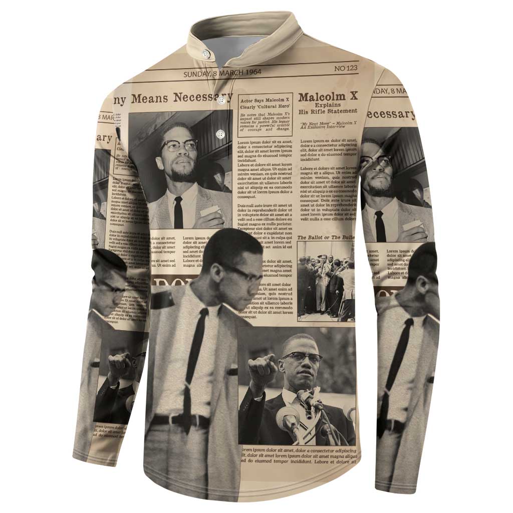 Malcolm X Button Sweatshirt Vintage Newspaper Print Style