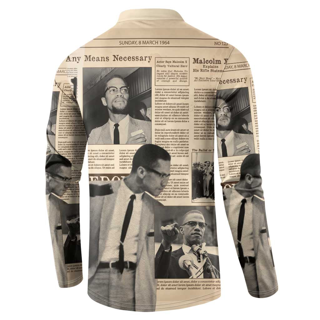 Malcolm X Button Sweatshirt Vintage Newspaper Print Style