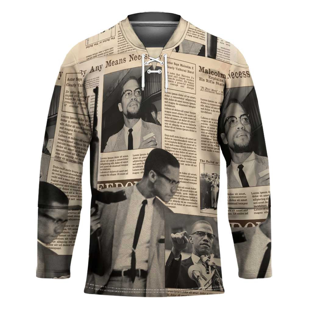 Malcolm X Hockey Jersey Vintage Newspaper Print Style