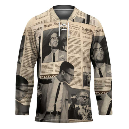 Malcolm X Hockey Jersey Vintage Newspaper Print Style