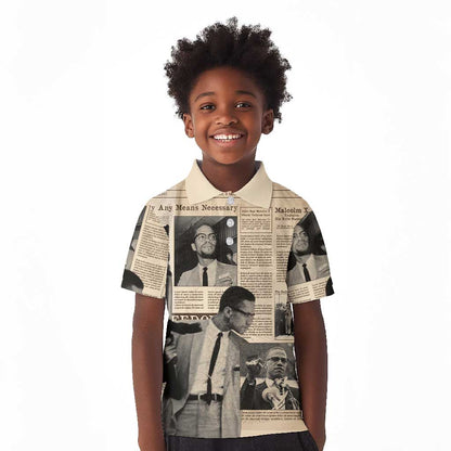Malcolm X Vintage Newspaper Print Style Kid Polo Shirt LT15