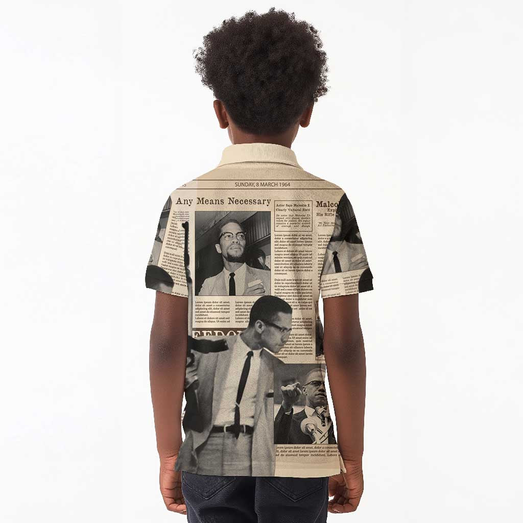 Malcolm X Vintage Newspaper Print Style Kid Polo Shirt LT15