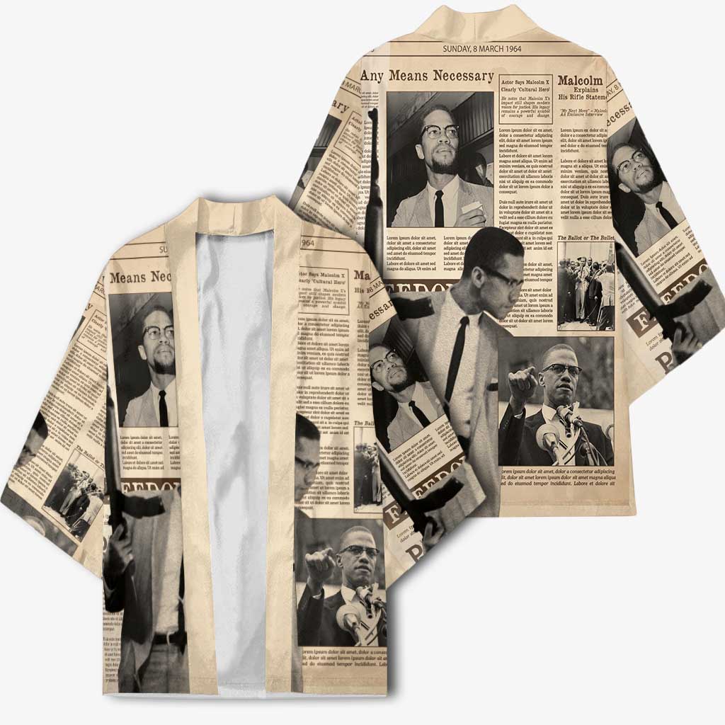 Malcolm X Kimono Vintage Newspaper Print Style