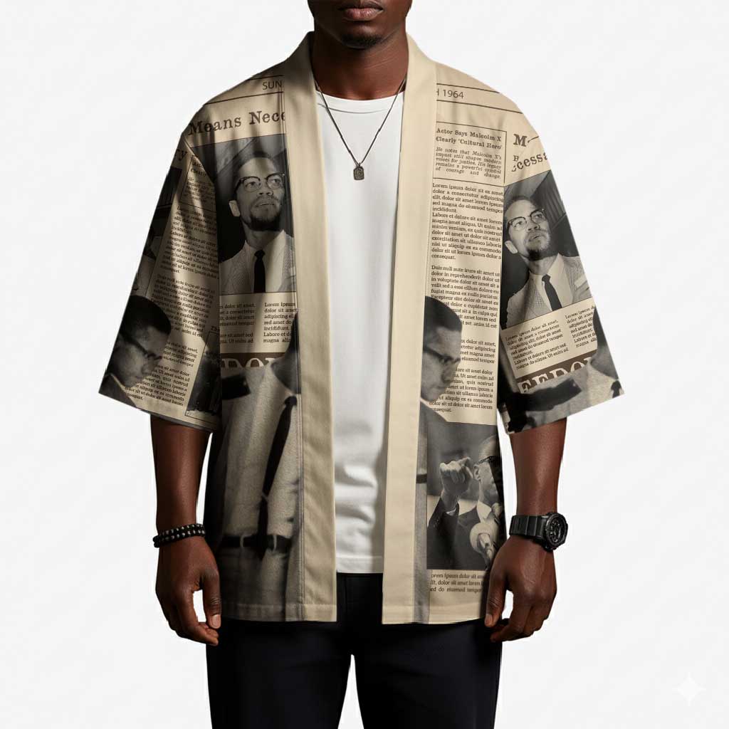 Malcolm X Kimono Vintage Newspaper Print Style