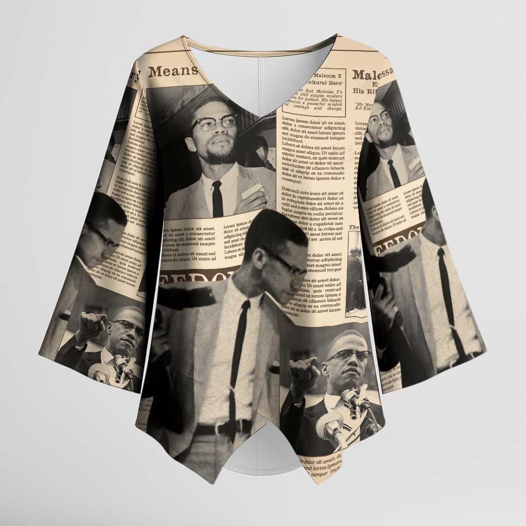 Malcolm X Kimono Sleeve Blouse Vintage Newspaper Print Style