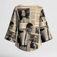 Malcolm X Kimono Sleeve Blouse Vintage Newspaper Print Style