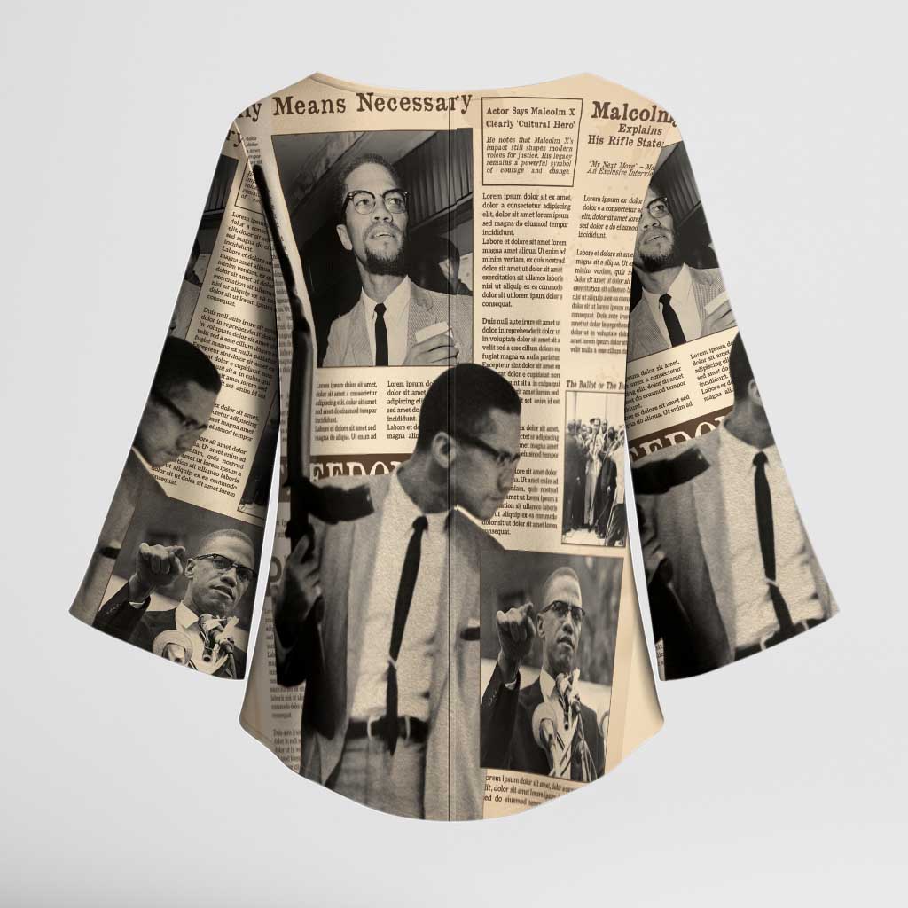 Malcolm X Kimono Sleeve Blouse Vintage Newspaper Print Style