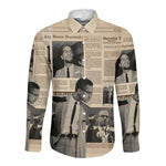Malcolm X Vintage Newspaper Print Style Long Sleeve Button Shirt - African Pride