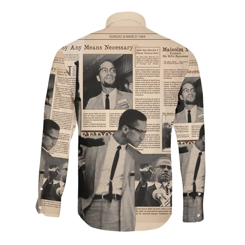 Malcolm X Vintage Newspaper Print Style Long Sleeve Button Shirt - African Pride