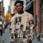 Malcolm X Vintage Newspaper Print Style Long Sleeve Shirt - African Pride