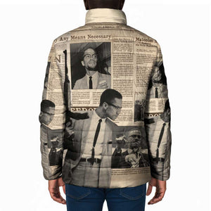 Malcolm X Padded Jacket Vintage Newspaper Print Style