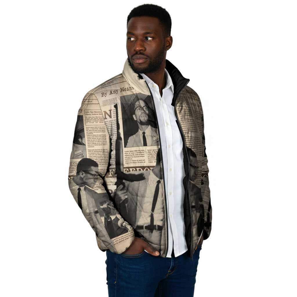 Malcolm X Padded Jacket Vintage Newspaper Print Style