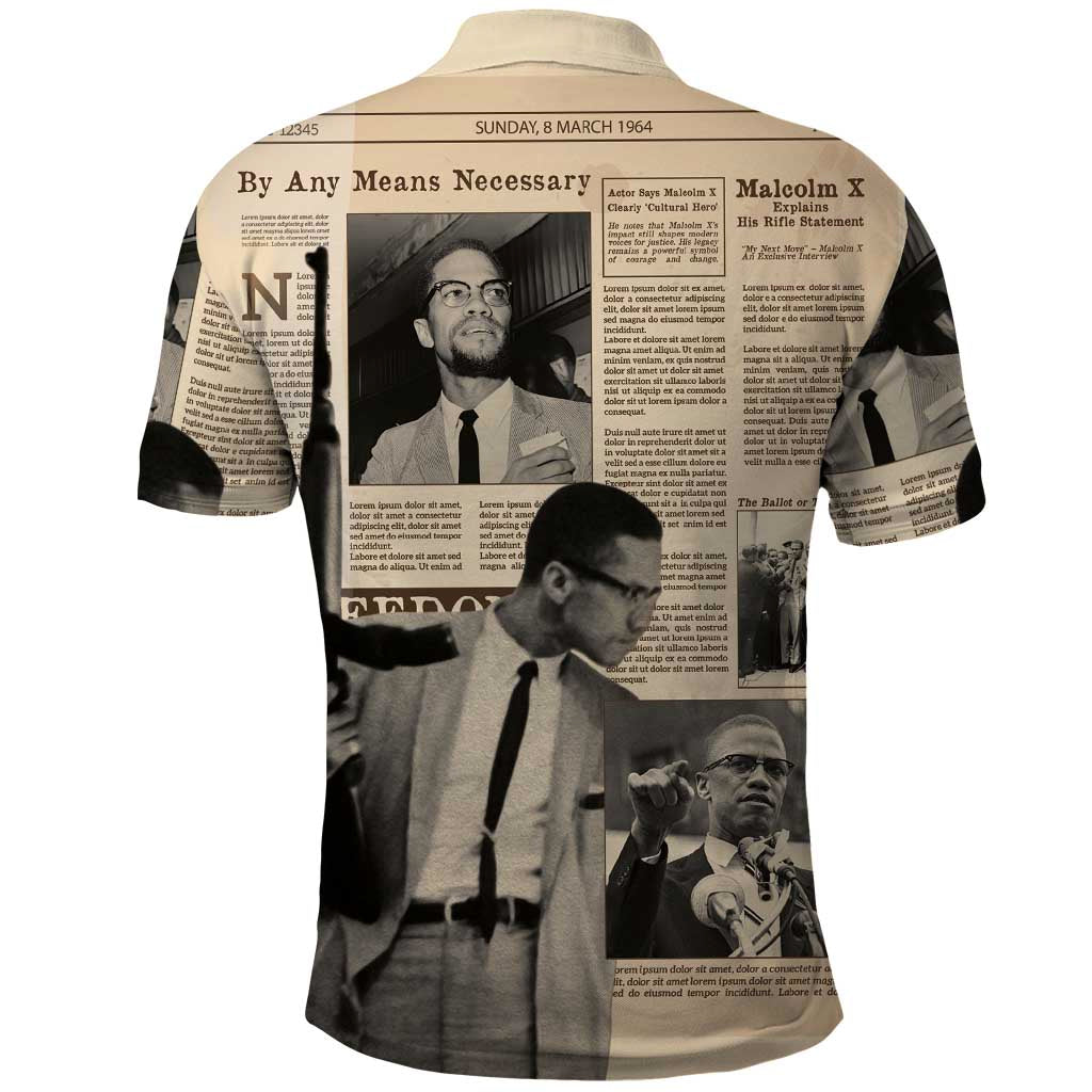 Malcolm X Vintage Newspaper Print Style Polo Shirt LT15