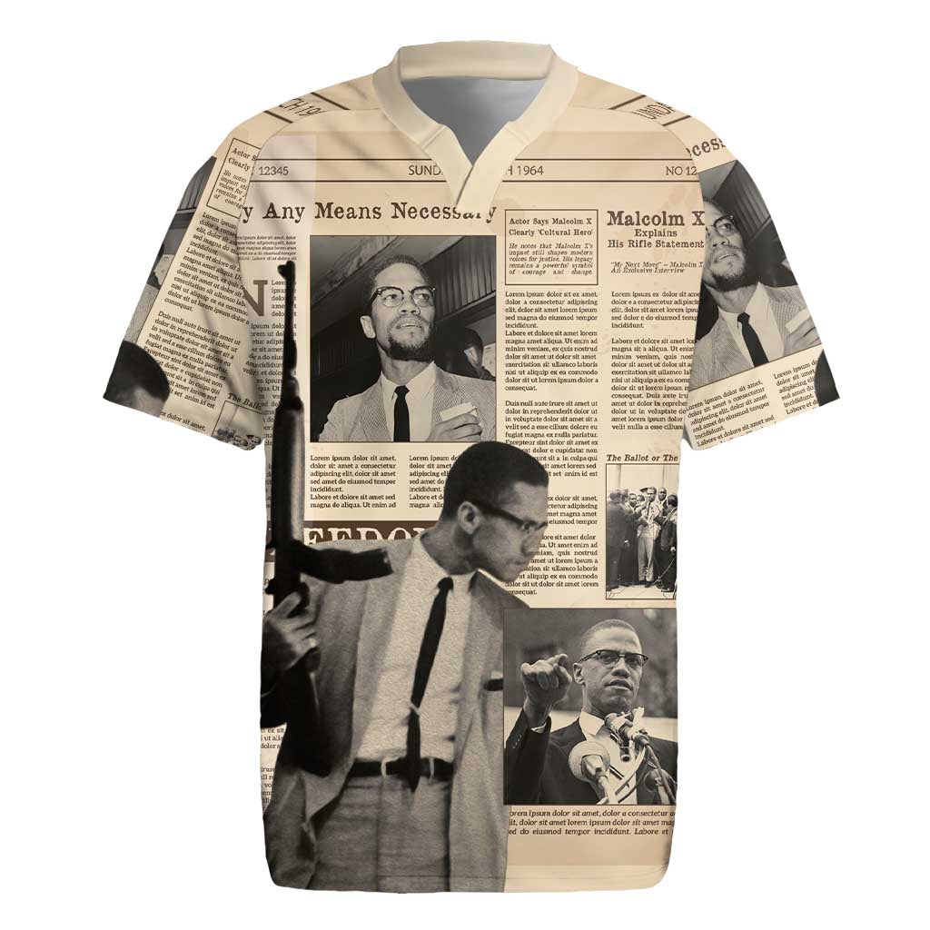 Malcolm X Vintage Newspaper Print Style Rugby Jersey LT15