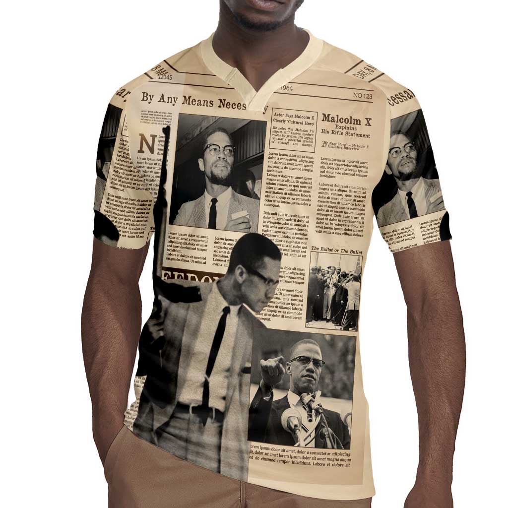 Malcolm X Vintage Newspaper Print Style Rugby Jersey LT15