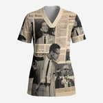 Malcolm X Vintage Newspaper Print Style Scrub Top - African Pride
