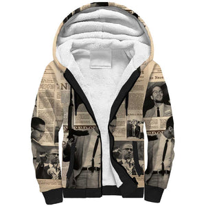 Malcolm X Vintage Newspaper Print Style Sherpa Hoodie - African Pride