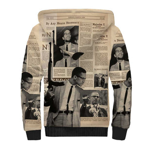 Malcolm X Vintage Newspaper Print Style Sherpa Hoodie - African Pride