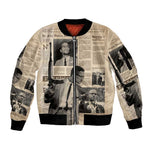 Malcolm X Vintage Newspaper Print Style Sleeve Zip Bomber Jacket - African Pride