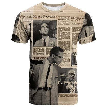 Malcolm X Vintage Newspaper Print Style T shirt LT15
