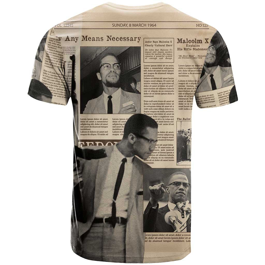 Malcolm X Vintage Newspaper Print Style T shirt LT15