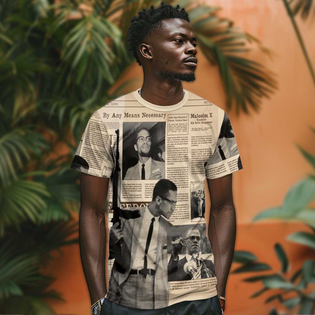 Malcolm X Vintage Newspaper Print Style T shirt LT15