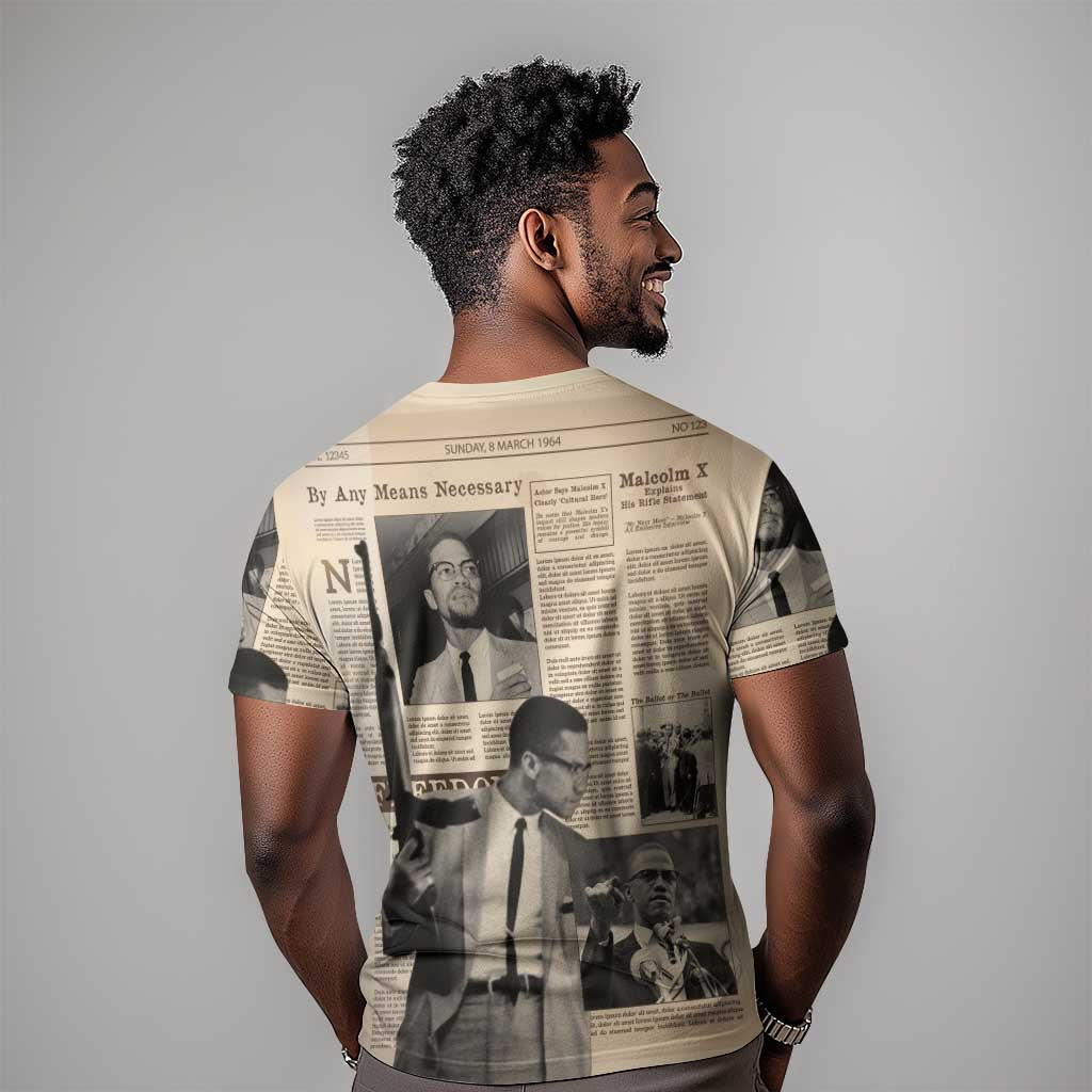 Malcolm X Vintage Newspaper Print Style T shirt LT15