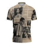Malcolm X Zipper Polo Shirt Vintage Newspaper Print Style